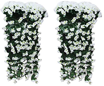 Denxahao 2 Stück Kunstblumen Veilchen Hgende Blumen Kunstblumen Hängend Künstliche Blumen an der Wand, Hängende Blumen, 85cm für Büro Zuhause Dekoration Hochzeit Party (Weiß)