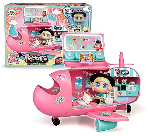 Trotties - Avión de Chiara, Avión Rosa de Juguete y Muñeca Mini, 20 Accesorios, Pegatinas y Varios Espacios y Modos de Juego, Desde 3 años, Famosa (TFT12000)
