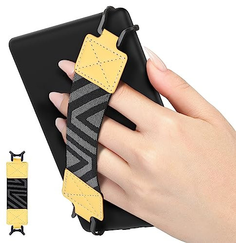 MoKo Handschlaufe für 6-8 Kindle eReaders Fire Tablet - Kindle/Kobo/Voyaga/Lenovo/Sony E-Book Tablet, Elastisches Halteband Leicht und Tragbar Tablet Fingerhalterung Griff Halter, Gelb