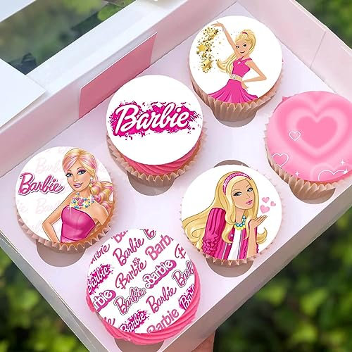 Anglesit 24 x Pre-Cut Barbie 6 Edible Stand up Wafer/Rice Paper Cupcake Cake Toppers Birthday Party Pink Decorations