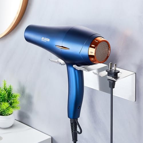 Xilimen Porta Asciugacapelli, Porta Piastra per Capelli da Muro Senza Foratura, Porta Phon da Muro in Acciaio Inox, Autoadesivo Supporto Phon Adatto per Bagni, Parrucchieri