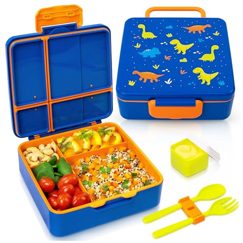 Sweety Fox Fiambrera Niños Colegio Dino con Cubiertos - Niños Colegio Válido para Microondas, Sin BPA, Limpieza Sencilla - Comidas Saludables y Divertidas desde los 3 Años