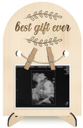 nbeads Holz-Schwangerschaft Bilderrahmen, 18x12.5cm Sonogram Photo Frame Leaf Border Pattern Photo Frame Schwangerschaftsankündigung Frame Stand für Erste Zeit Mütter Geschenke Dusche Geschenke