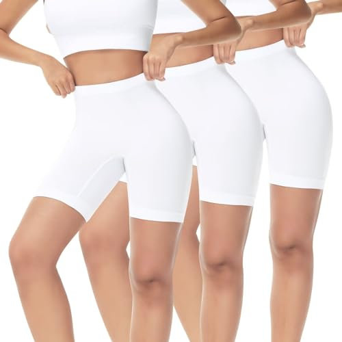 IceReco 3er Pack Radlerhose Damen Kurz für Kleid Leggings Boxershorts Kurze Sporthose Weiß Weiße Blickdicht Laufhose Trainingshose Reibungslos Tennishose Outdoor Biker Unterhosen Fahrradhose Fahrrad M