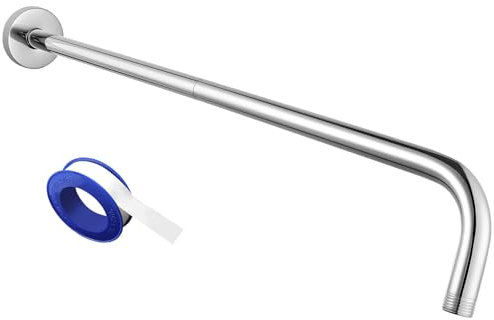 Bras de Douche Avec Bride et Ruban PTFE, Voolan 61cm Rallonge Bras de Tête de Douche pour Salle de Bain Tête de Douche Fixe, Solide en Acier Inoxydable,Chrome