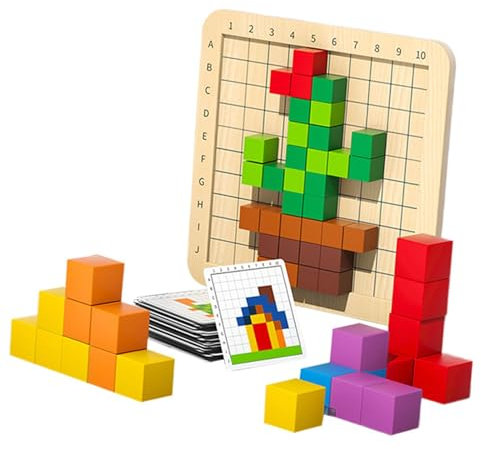 Harilla Bunte Würfel Holzbausteine Puzzle-Spiele Pädagogische Mathematik-Manipulative für Kleinkinder Baby Geburtstagsgeschenk Partygeschenke, mit 24 Karten