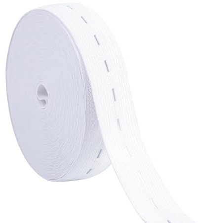 10M Gummiband mit Knopfösen Breit 25mm Gummiband zum Nähen Weiß Flaches Nähband Gummiband mit Knopfloch Elastisches Gummiband Nähen für Hosenrock Stirnband Taillenbändern zum Stricken