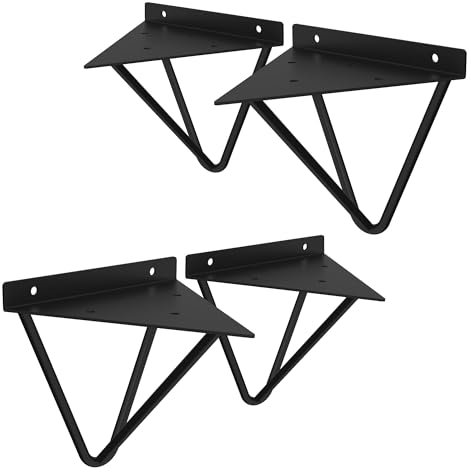ML-Design Lot de 4 Pièces de Support d'Étagère, 160mm, en Métal, Noir, Forme Triangulaire, Design Industriel, Équerre d'Étagère Flottante pour Projets de Bricolage, Matériel de Montage Mural Inclus