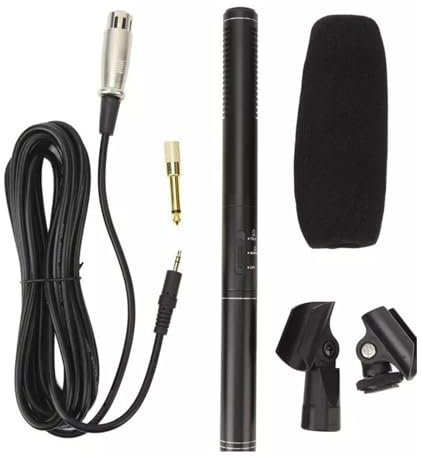 Denash Universal Shotgun Mic for Camera,External Wired Video Microphone,Metal Interview Microphone with XLR Cable Windscreen for Cameras