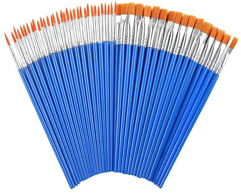 60Pcs Small Paint Brushes Set, Professional Round Flat Fine Tip Thin Paint Brushes, Flat Small Brush Bulk for Children Classroom (30 Round And 30 Flat)