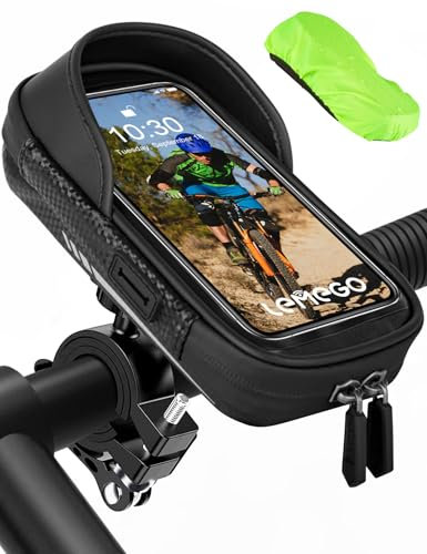 LEMEGO Support Téléphone Vélo Moto Etanche - Sacoche Guidon Vélo VTT avec Housse de Pluie Rotation 360 Porte Téléphone Velo pour Smartphone 4.7-6.5 Pouces
