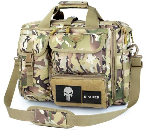 SPAHER Cartable Homme PC Sacoche Ordinateur Portable 14/15.6/17 Pouces Sac Messenger à Bandoulière Tactique Imperméable Mallette Militaire Cadeau