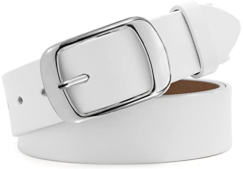 JASGOOD Ceinture Femme Classique Ceinture en Cuir Tendance pour Femme avec Boucle à Ardillon pour Pantalons Jeans Robes,Blanc,110cm