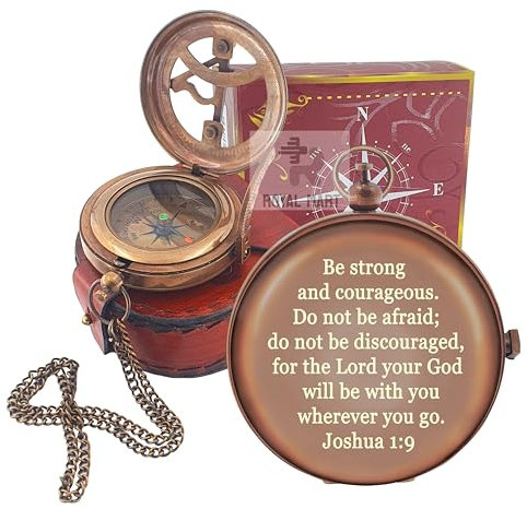 Religiöser Kompass aus Messing mit Aufschrift Be Strong and Courageous, Geschenk zur Konfirmation, Taufe, Ostern, christlich, katholisch, Abschlussgeschenk, Geburtstag für Männer, Frauen, Jungen,