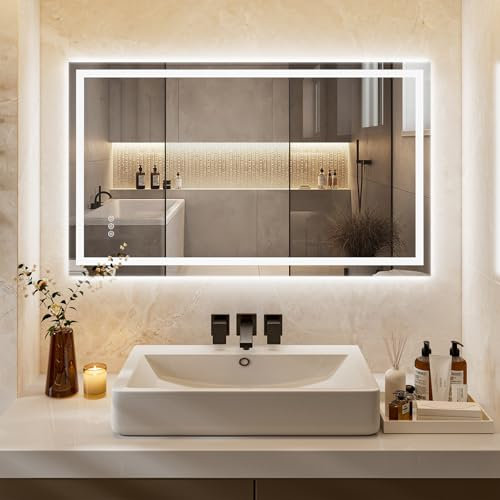 ChillCruiser 60x100cm LED-Badezimmerspiegel Kosmetikspiegel mit intelligenter Steuerung und Beleuchtung vorne und hinten 3-farbig dimmbar beschlagfrei horizontale/vertikale Montage