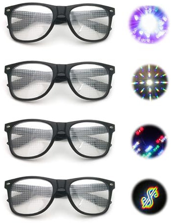 GUTERTOP 4 Stück Diffractions Party Brille, mit 3D Prisma Herz Stern Effekt, Lustige Brillen Brechungsbrillen Herz Brille Effekt, Rave Brille Herren Damen für Nacht EDM Feuerwerk Show Karneval Party
