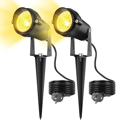 nipify Gartenbeleuchtung mit Strom, 5W Warmweiß Gartenstrahler LED Außen Wasserdicht IP65, Gartenleuchte mit Erdspieß Stecker, Gartenlampen für Draußen,Aussen,Garten,Terrasse,Baum,Teich, 2 Stück