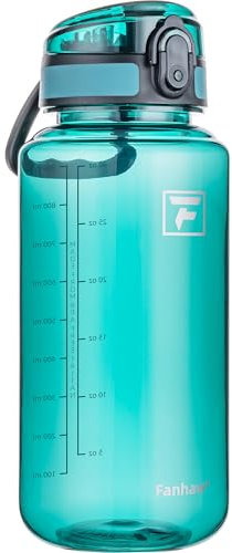 Fanhaw 1L Clear Tritan Water Bottle with Chug Lid, BPA-free, Wide Mouth, Leak Proof - for Gym, Travel, Home, School, Office (Dark Green)