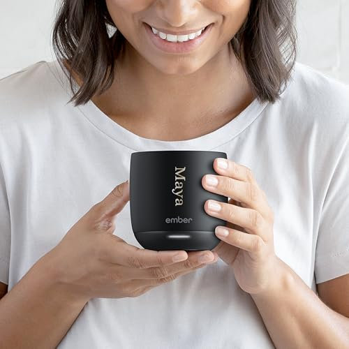 Ember Smart Mug Personalized With Name - Temperature Control Heated, App-Controlled Rechargeable Coffee Warmer With LED Display, Black - Add Your Own Text/Name (178 ml)