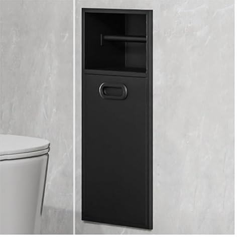 Organiseur de niche mural en acier inoxydable avec poubelle, étagère de rangement encastrée pour salle de bain, maison, hôtel, cuisine, noir (20 x 50 x 14 cm)