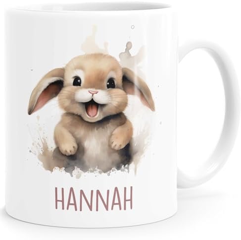 SpecialMe® Kindertasse aus Keramik personalisiert mit Namen Tiermotive Katze Hund Pferd Geschenk füt Jungen Mädchen weiss standard