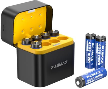 PUJIMAX 4255mWh Rechargeable AA Batteries Lithium with USB C Fast Charger 1.5V Constant Output and Double A Batteries with 2000+ Cycles for Flashlights, Remote Controls, Blink doorbell Cameras,8 Pack
