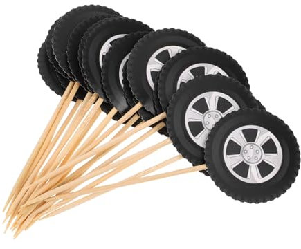 COLLBATH 20St Kuchenstangen Reifen-Cupcake-Topper Cupcake-Topper für Fahrzeuge LKW-Cupcake-Topper tortendekoration Partyzubehör für Rennwagen Auto-Cupcake-Topper Bambus Black