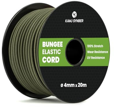 Kamu Synber Bungee Cord 4mm x 20m Elastic Shock Cord Bungee Rope for Tarpaulin, Kayak, Tie Down, Camping | Army Green