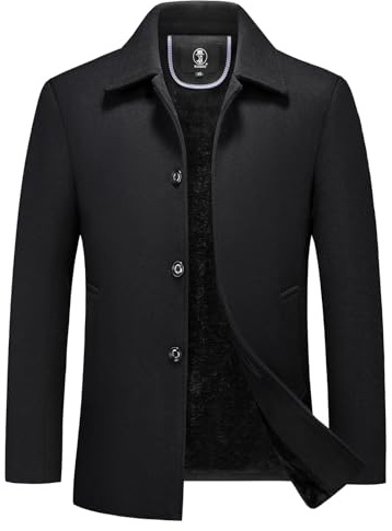 KUDORO Mens Wool Coat Trench Coat Winter Thick Padded Jacket Peacoat Outwear(Black,S)