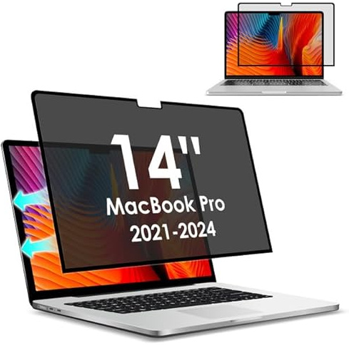 LAMA Blickschutzfilter für MacBook Pro 14 Zoll M4, M3, M2, M1 (2021-2024) Blickschutzfolie Selbstklebend Abnehmbar Sichtschutzfolie Displayschutzfolie Datenschutzfilter, Anti-Blaulicht & Blendschutz
