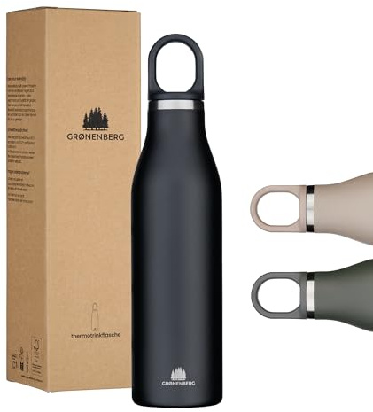 Groenenberg Trinkflasche Edelstahl 500ml oder 750ml | 100% Auslaufsicher | Thermosflasche Kohlensäure geeignet | Isolierflasche Trinkflasche Sport