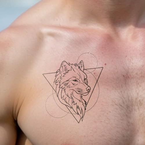 Inkster Tattoo - Wolf in geometrischer Form - vegane & wasserfeste Temporäre Tattoos für Erwachsene - EU-Kosmetikzertifizierte Farbe - revolutionäres 2 Wochen Tattoo | Premium Klebetattoos