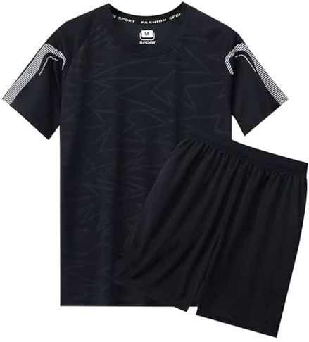 Pantaloni Pigiama Uomo Pile Set Due Pezzi Casual Uomo Sport All'Aperto Estivo Asciugatura Rapida, Pantaloncini a Maniche Corte, Pantaloni Pigiama Uomo, Le Noir, XXXL