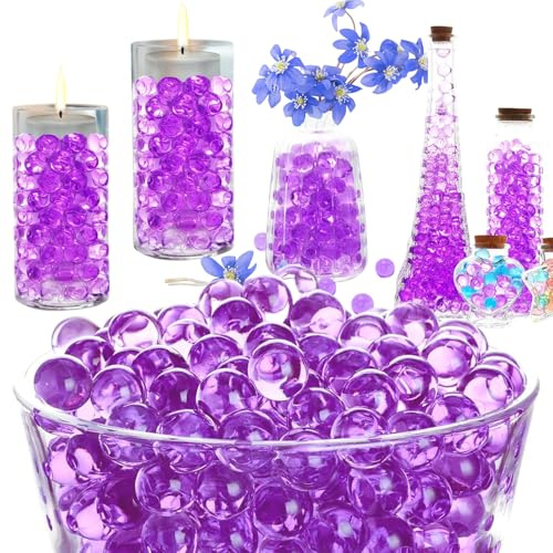 Devenirriche 10000 Stücke Violett Wasserperlen, 7-10MM Water Beads, Deko Wasserperlen für Blumen und Pflanzen, Violett Water Beads Gel-Kugeln für Kerze Machen, Hochzeit Centerpiece, Vasenfüller