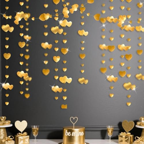 26Ft Valentinstag Party Dekorationen Gold Herz Girande hängende Streamer Banner