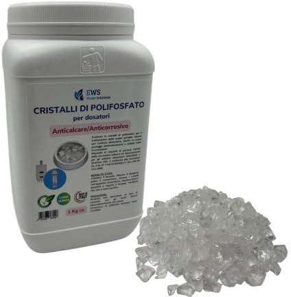 EWS® Ricarica Polifosfati in Cristalli 1 Kg Sale Polifosfato Anticalcare Anticorrosivo Universale per Filtri Acqua Potabile. Migliora la Qualità dell'Acqua