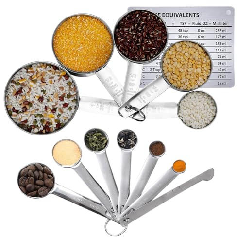 Measuring Spoons and Cups Set of 12 Premium Stainless Steel Measuring Cups | Precise measurements help control ingredient quantities when baking, cooking, and preparing food in the kitchen.