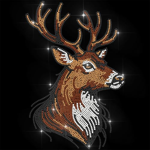 ANATTASOUL Realistischer Hirsch Bügelbild für Kleidung | 29,7×21cm Strasssteine Zum Aufbügeln Bügelbar Kristall Bügelbilder Strass für Hut und Tragetasche, DIY Kunsthandwerk