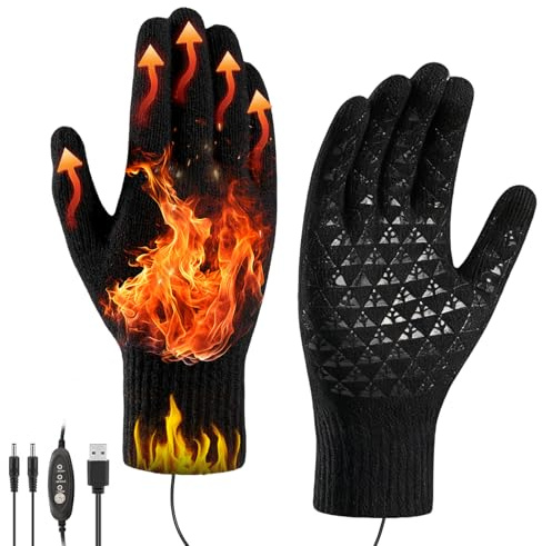USB Heated Gloves Men Women, Electric Thermal Heating Finger Gloves, Lightweight Thin Winter Warming Hand Warmers Glove Ladies for Work Cycling Bike Riding Ski Indoor Outdoor Use