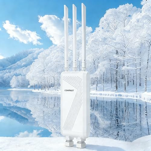 COMFAST Ripetitore WiFi Esterno, 3600Mbps WiFi7 Dual Band Access Point WiFi Esterno 3 Antenne, 3 Porte Gigabit Ethernet, 3 Chip 4 PA, 48V POE 12V DC, MU-MIMO, IP66, Modalità Ripetitore/Router/AP