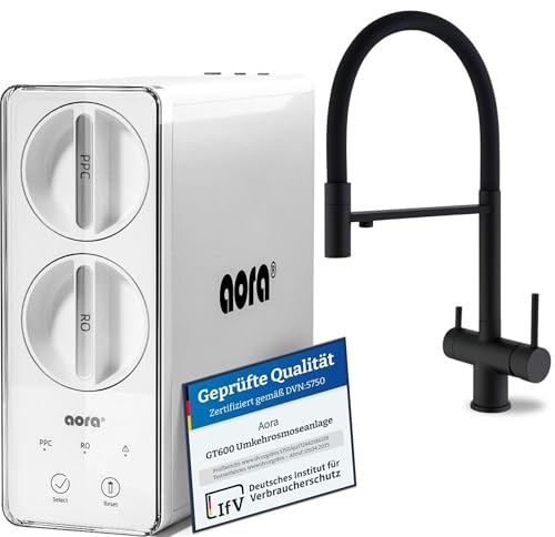 AORA GT600 Umkehrosmoseanlage Untertisch – tankloser Trinkwasserfilter – 8 Stufen Filtration RO System – 3-Wege-Armatur – 3 Sekunden Filterwechsel – Osmoseanlage reines Wasser | ALPINA Schwarz