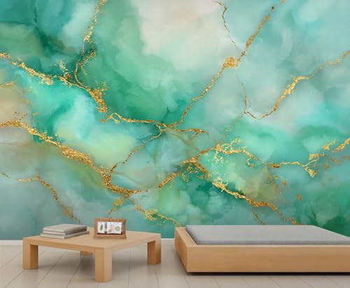 YEMYOR Marble Mural Wallpaper Emerald Green Marble Wallpaper for Living Room Bedroom Gold Crack Wall Mural for Kitchen Restaurant Office-150x105cm
