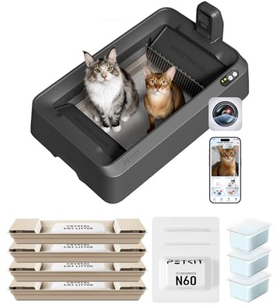 PETKIT Purobot Crystal Duo Self Cleaning Cat Litter Tray with N60 Odor Eliminator and 4 Packs Crystal Cat Litter with Tray