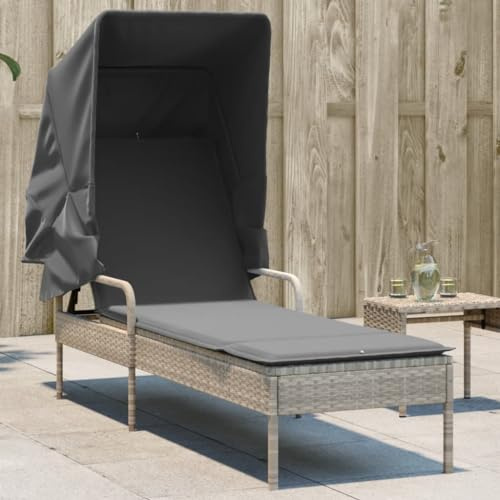 ZQQLVOO Sonnenliege mit Dach Hellgrau Poly Rattan, 4-Fach verstellbare Rückenlehne und ausziehbares Sonnendach für höchsten Sitzkomfort, Gartenmöbel mit abnehmbarem Bezug,