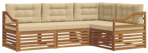 vidaXL Outdoor-Sofagarnitur mit Kissen 4 pcs Natur und Beige, Moderne Garten-Sofa-Ecke, haltbare Lounge-Möbel für draußen, gemütliche Terrasse-Sitzgelegenheiten