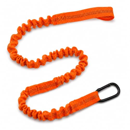 PHX Grove Orange Coiled Kayak Paddle Leash with Carabiner | Stretchable lanyard strap for securing SUP paddles, canoe and boat oars, fishing rods and other water sports equipment