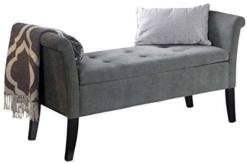 GFW Balmoral Ottoman Window Seat Bench with Storage, Grey Fabric Upholstery, Quilted Top, Curved Arms, Wooden Frame, Bedroom, Hallway & Living Room