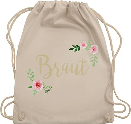 Turnbeutel Rucksack - Braut Blumen - Unisize - Naturweiß - utensilien junggesellinnenabschied brauttaschen jga bride juterucksäcke geschenk an jungesellinnenabschied outfit bachelorette party