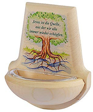 Wand-Weihwasserkessel Lebensbaum aus Holz (Jesus ist die Quelle, aus der wir …)