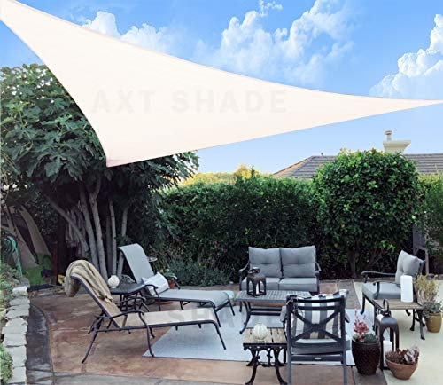 AXT SHADE Vela Ombreggiante Triangolare 5x5x5m Tenda a Vela Traspirante e Protezione Raggi UV per Esterno Terrazza Giardino-Crema